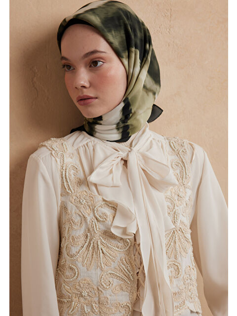 Fresh Scarfs Tıe Dye Desen Pamuk İpek Eşarp Orman Yeşili - S000423269-20662