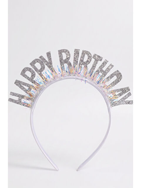 Le Mabelle Gümüş Saçaklı Happy Birthday Temalı Kız Çocuk Parti Tacı