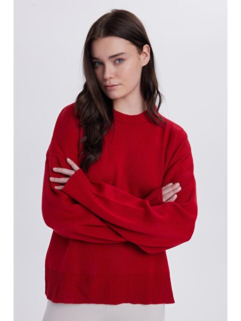 TUDORS Kadın Oversize Geniş Kesim Bisiklet Yaka Kırmızı Kazak - S000522782-20045