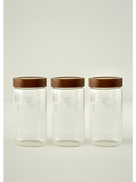 Bella Maison Austin Ahşap Kapaklı 3'lü Kavanoz Seti Naturel (1300 cc) - S000519036-26406