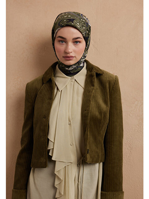 Fresh Scarfs Sıara Desen Pamuk İpek Eşarp Askeri Yeşil - S000423221-18194