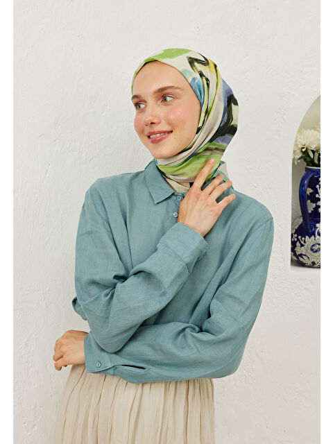 Fresh Scarfs Colour Waves Desen Pamuk Vual Eşarp Mint - S000423149-34927
