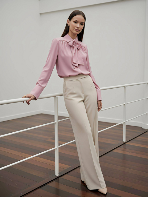 Pera Moda Pile Detaylı ParisFular Yaka Gömlek