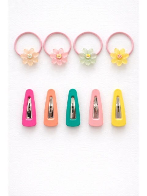 Le Mabelle Çok Renkli Çiçek Figürlü 10'lu Karışık Toka Set