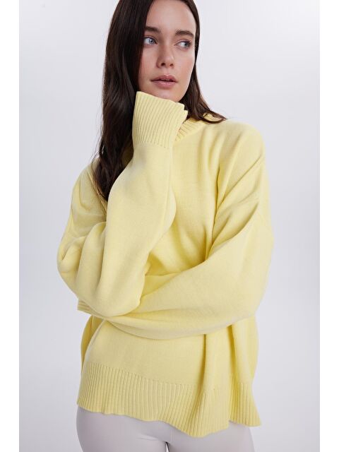 TUDORS Kadın Oversize Geniş Kesim Bisiklet Yaka Sarı Kazak - S000522787-20072