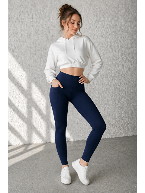 Formo Kadın Cepli Ekstra Yüksek Bel Dalgıç Kumaş Esnek Spor Rahat Günlük Tayt