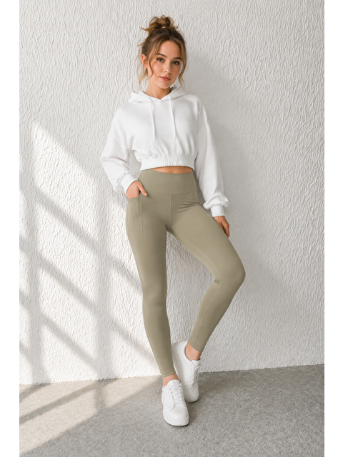 Formo Kadın Cepli Ekstra Yüksek Bel Dalgıç Kumaş Esnek Spor Rahat Günlük Tayt