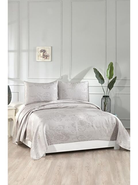 Çeyiz Diyarı Lale Çift Kişilik Yatak Örtüsü Gri - S000489627-20600