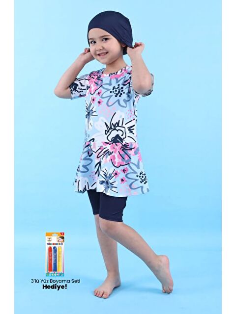 ZUZUNGA Kalp Desenli Lacivert Kız Çocuk Boneli Mayo Takımı - S000516716-21164