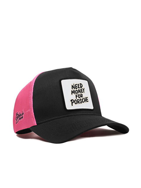 BlackBörk I Need Money for Porsche Logolu Cordura Siyah-Pembe Trucker Şapka