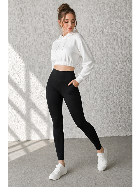 Formo Kadın Cepli Ekstra Yüksek Bel Dalgıç Kumaş Esnek Spor Rahat Günlük Tayt