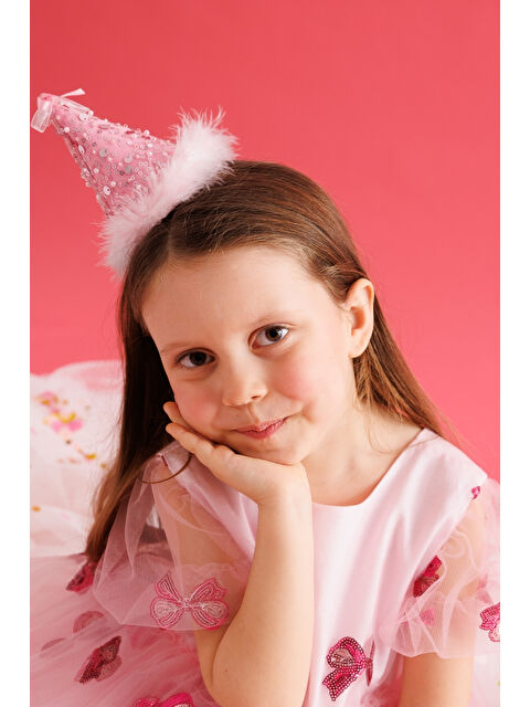 Le Mabelle Pembe Fiyonk Detaylı Pullu Kız Çocuk Klipsli Doğum Günü Huni Taç - S000519044-20024