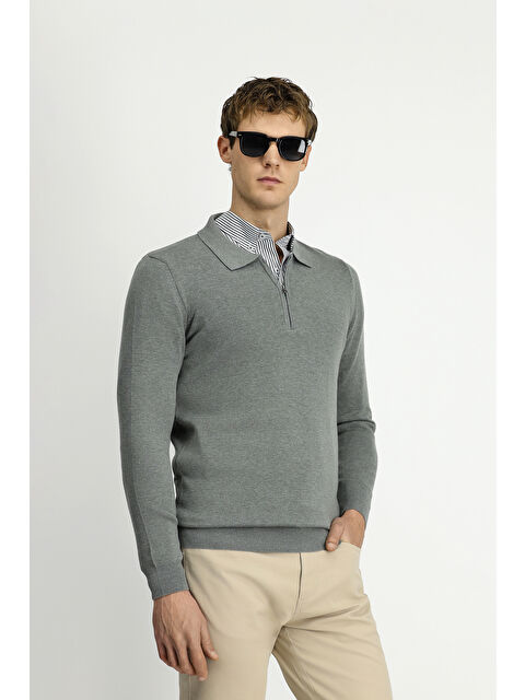 Kiğılı Polo Yaka Regular Fit Fermuarlı Pamuklu Örme Triko Kazak - S000494196-20600
