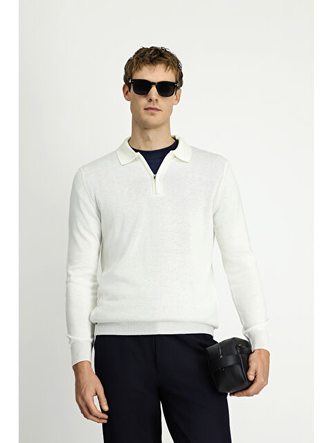 Kiğılı Polo Yaka Regular Fit Fermuarlı Pamuklu Örme Triko Kazak - S000494196-19965