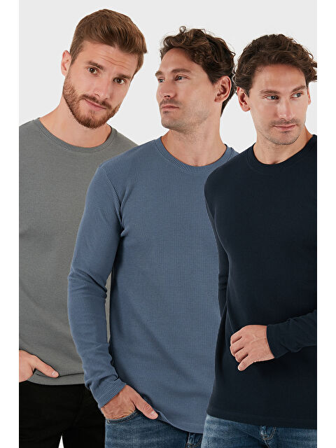 Buratti Pamuklu Bisklet Yaka Slim Fit Basic 3'lü Paket Sweat 5905073S3 - S000463618-17354