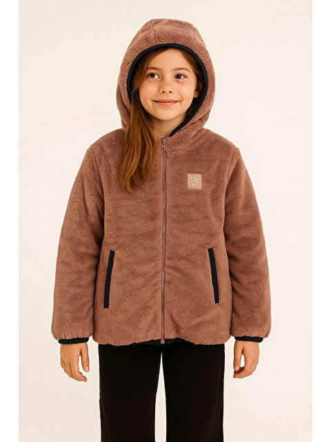 Myhanne Kapüşonlu Kışlık Pelüş Kız Çocuk Mont 4247 - S000459320-23490