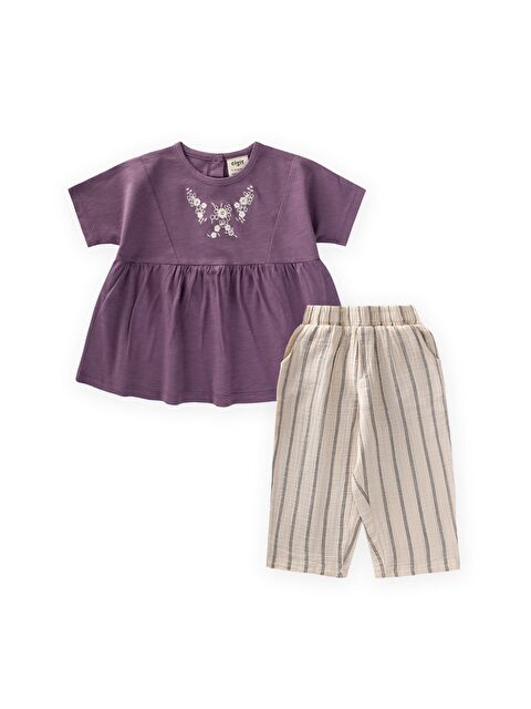 CİGİT Müslin Şalvarlı Tunik Takım 1-7 Yaş Mor
