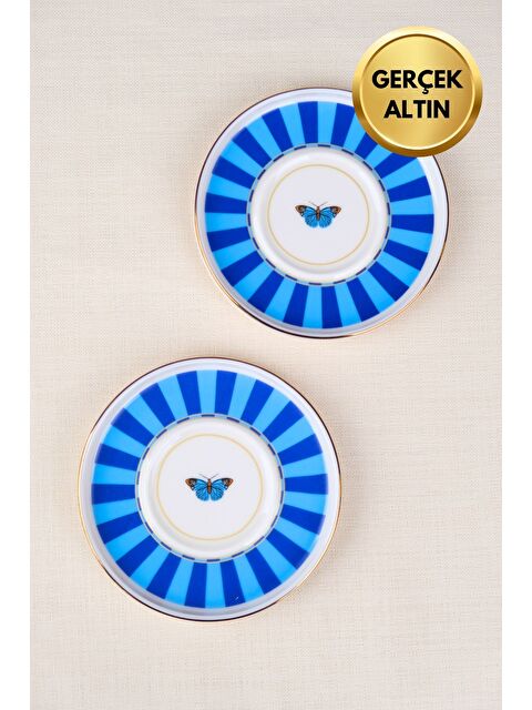 TABAK EVİ Porselen Butterfly Collection Altın Yaldızlı Çay Tabağı 11,8cm Mavi 2 li - S000513424-23173
