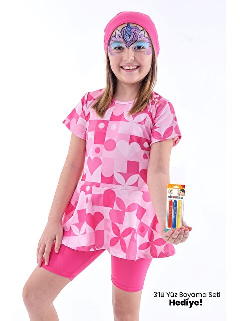 ZUZUNGA Kalp Desenli Pembe Kız Çocuk Boneli Mayo Takımı - S000516718-20024