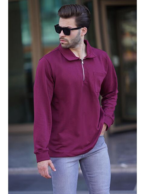 Madmext Bordo Yaka Fermuarlı Uzun Kollu Erkek Sweatshirt 7057 - S000253965-19951
