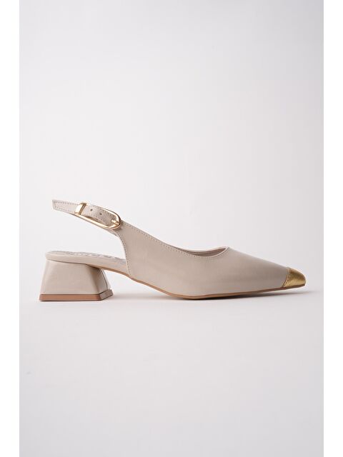 Muggo CHANCE Gold Burun Detaylı Sivri Burun Arkası Açık Kadın Kısa Topuklu Ayakkabı - S000517413-26407