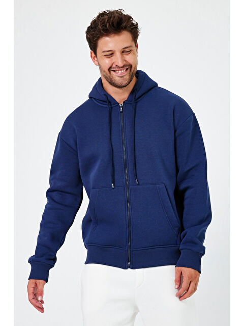 Tarz Cool Erkek Standart Fit Normal Kesim Içi Polarlı 3 Iplik Kapüşonlu Fermuarlı Sweatshirt Ceket - S000289329-21164