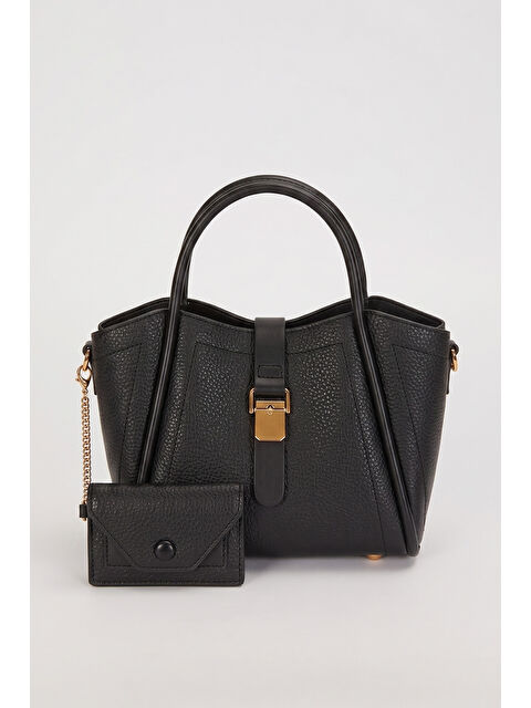 Remsa 3 Gözlü Ek Askılı Charm Detay Yumuşak Küçük Boy Deri Çanta 930643 Siyah