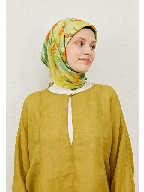 Fresh Scarfs Summer Sunset Desen Pamuk Vual Eşarp Sarı - S000423175-20072