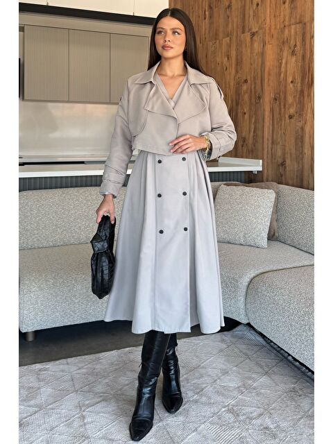 Gülseli Kadın Trenç Kumaş Ceket Elbise İkili Takım - S000445320-25636