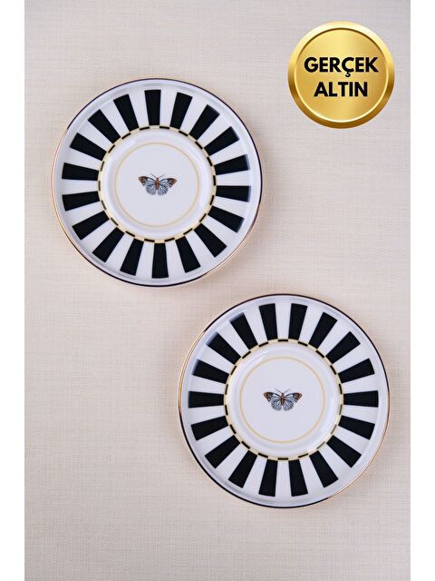 TABAK EVİ Porselen Butterfly Collection Altın Yaldızlı Çay Tabağı 11,8cm Siyah 2 li - S000513425-23173