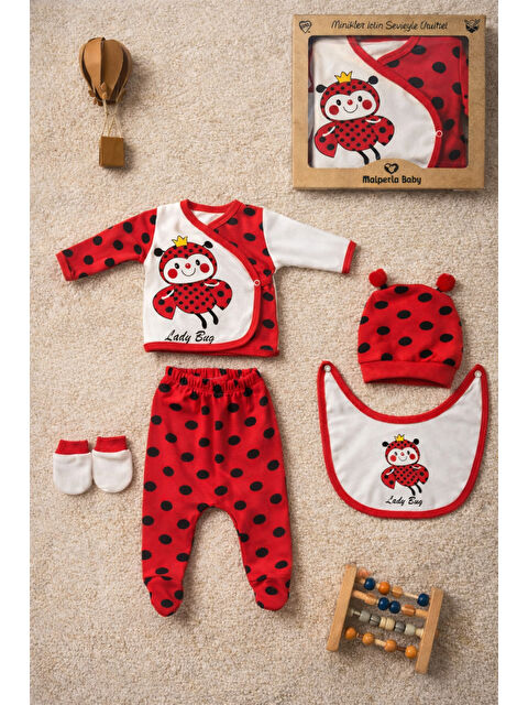 Mai Perla Uğur Böceği Temalı Organik Pamuk Yenidoğan Hastane Çıkış Seti 5 Parça Kutulu - S000508365-20045