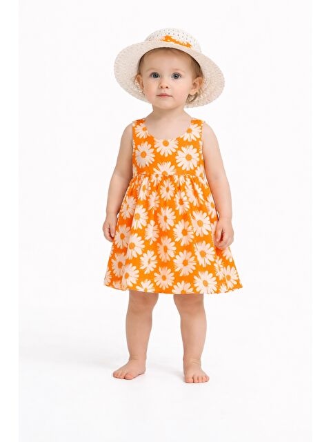 Chicsy Baby Tatlı Kız Bebek Papatya Desenli Tarz Elbise Şapkalı Yazlık Kombin
