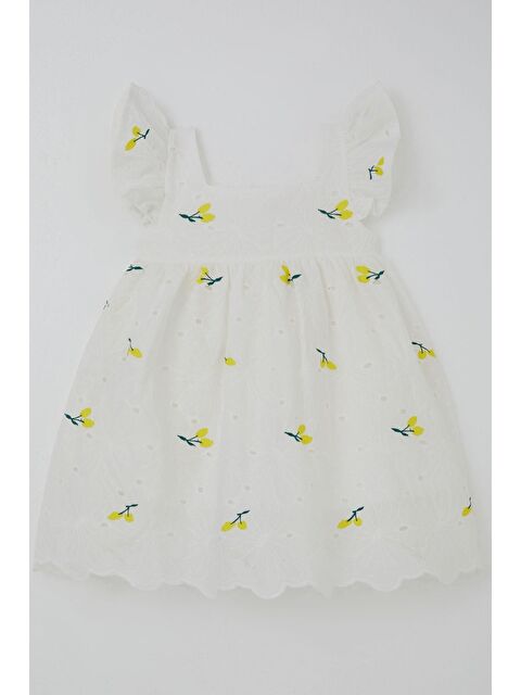 Breeze Kız Çocuk Elbise Kiraz Nakışlı Güpür Detaylı Ekru (3-8 Yaş)