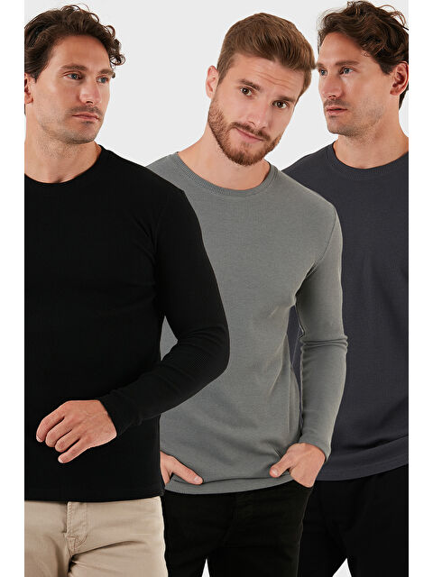 Buratti Pamuklu Bisklet Yaka Slim Fit Basic 3'lü Paket Sweat 5905073S3 - S000463618-37432