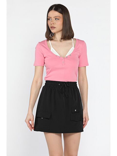 Gülseli Kadın Bel Lastikli Cep Detaylı Mini Etek - S000386560-19351