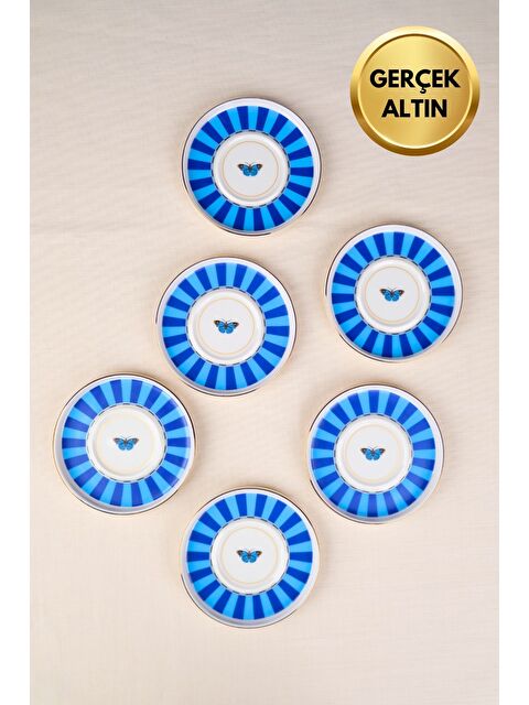 TABAK EVİ Porselen Butterfly Collection Altın Yaldızlı Çay Tabağı 11,8cm Mavi 6 lı - S000513428-23173