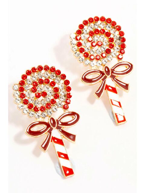 New Obsessions Yılbaşı Kırmızı Lolipop Taşlı Küpe - S000482513-20045