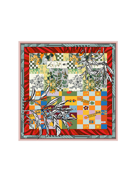 AKER 100X100 Siyah - Renklidesenli Omuz Şalı - S000479664-37444