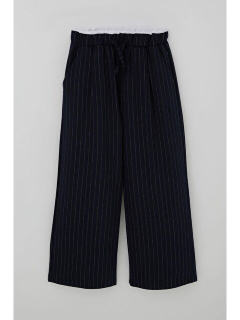 Breeze Kız Çocuk Pantolon Pinstripe Çizgili Çift Bel Detaylı Lacivert (8-14 Yaş)