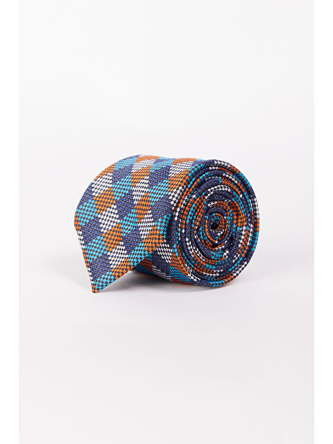Altınyıldız Classics Erkek Lacivert-Mavi-Turuncu Desenli Klasik Kravat - S000463662-1291