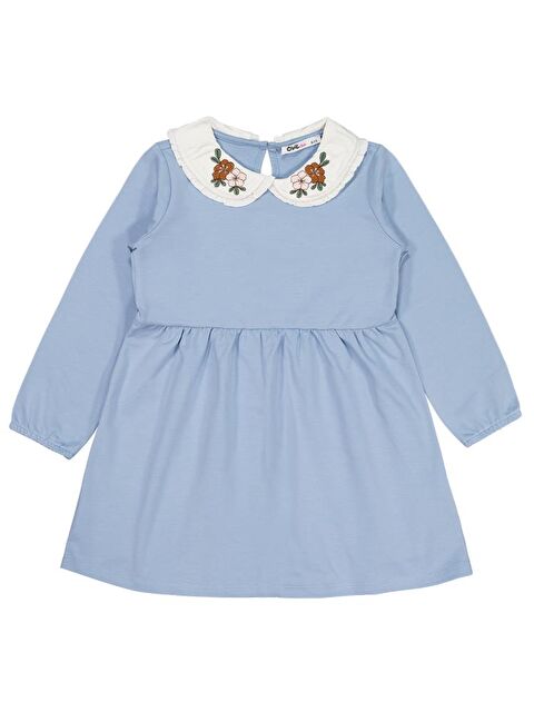 Civil Girls Yakası Nakışlı 6-9 Yaş Elbise - Mavi 7-8 Yaş - S000484531-17234
