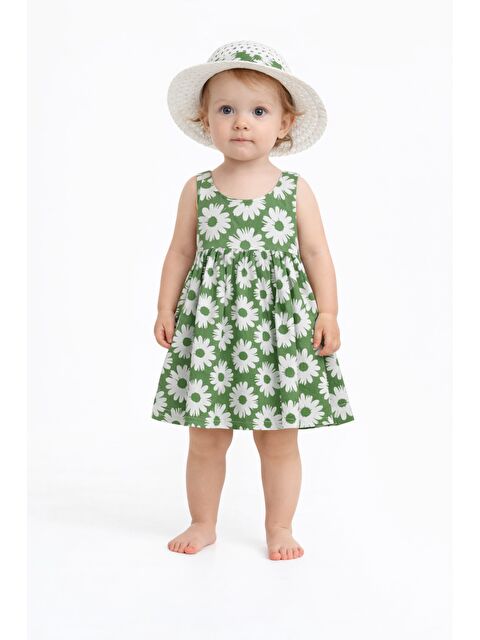 Chicsy Baby Tatlı Kız Bebek Papatya Desenli Tarz Elbise Şapkalı Yazlık Kombin