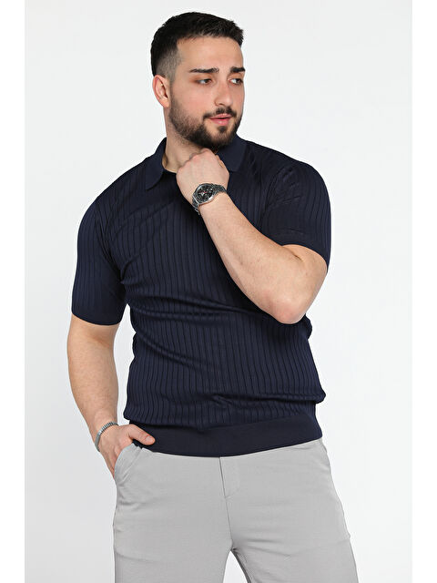 Mishar İtalia Erkek Polo Yaka Kendinden Çizgi Desenli Triko Tişört - S000361345-21164