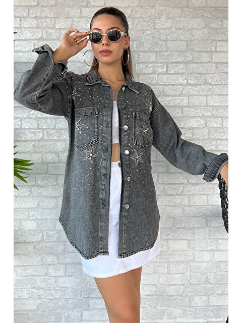 Gülseli Çift Cepli Taşlı Jean Ceket - S000289808-29666
