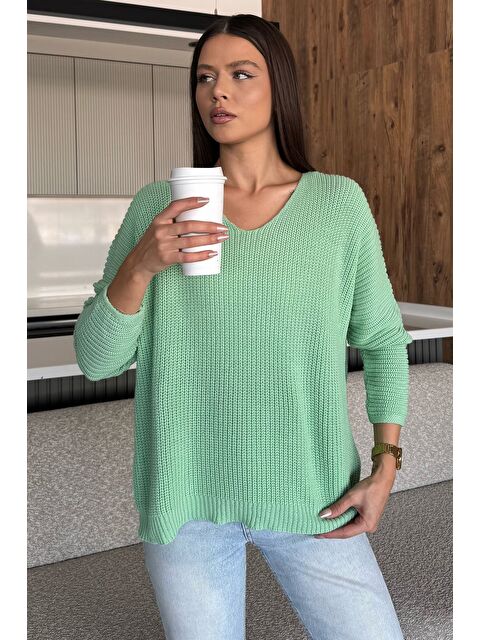 Gülseli V Yaka Salaş Triko Bluz (s,m,l,xl Uyumludur) - S000445325-1180