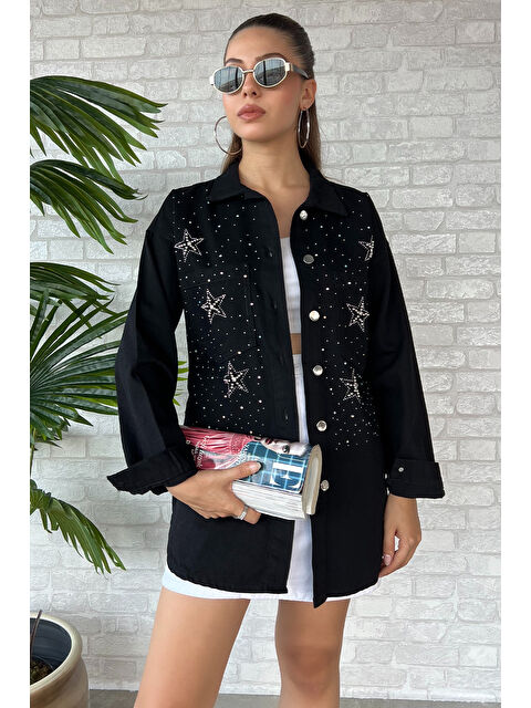 Gülseli Çift Cepli Taşlı Jean Ceket - S000289808-19351