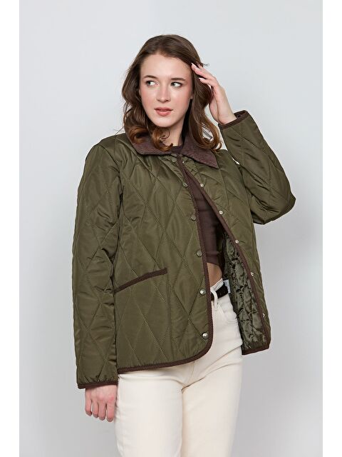 Fullamoda Kadife Detaylı Polo Yaka Kapitone Mont - S000482012-18547