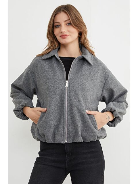Fullamoda Fermuarlı Cepli Polo Yaka Kaşe Bomber Mont - S000483008-20600