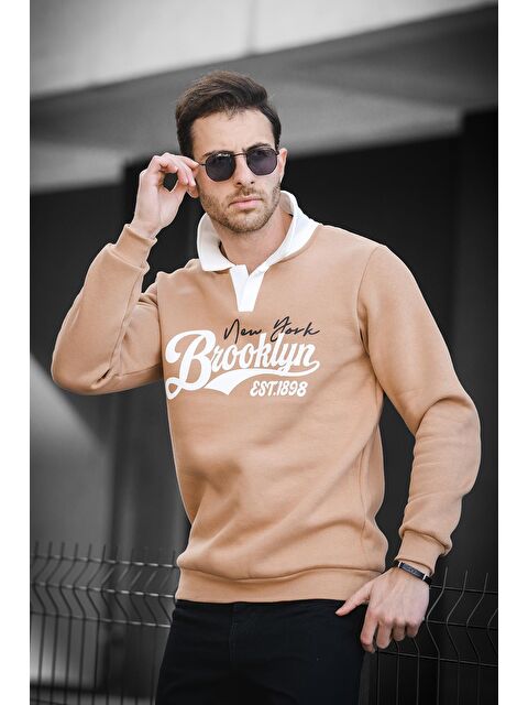 Oksit Est 1898 Baskılı Üç İplik Şardonlu Slim Fit Polo Yaka Erkek Sweatshirt - S000316012-4557