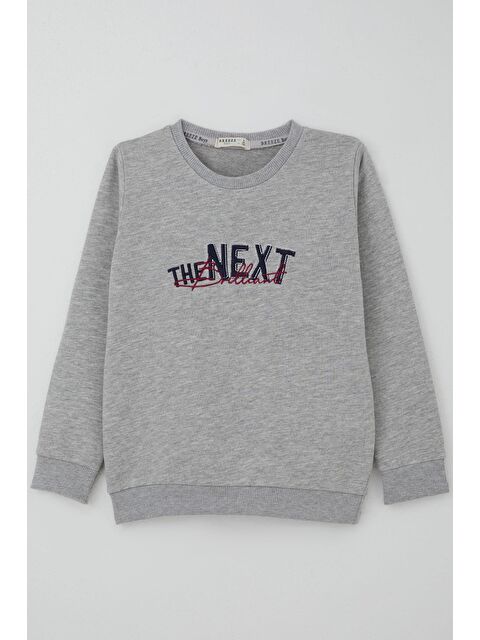 Breeze Erkek Çocuk Sweatshirt Yazı Nakış Baskılı Gri Melanj (5-10 Yaş) - S000527100-74